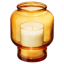 Afbeelding in Gallery-weergave laden, Bolsius ReLight houder amber met een witte kaars in een amberkleurige schaal.